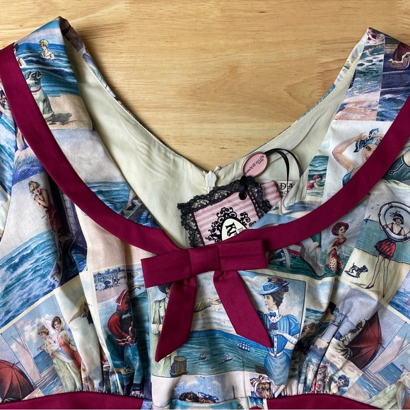 KITTEN D'AMOUR 'By The Seaside' Print Retro Wiggle Dress & Jacket Set Size 10 12 - Picture 13 of 16